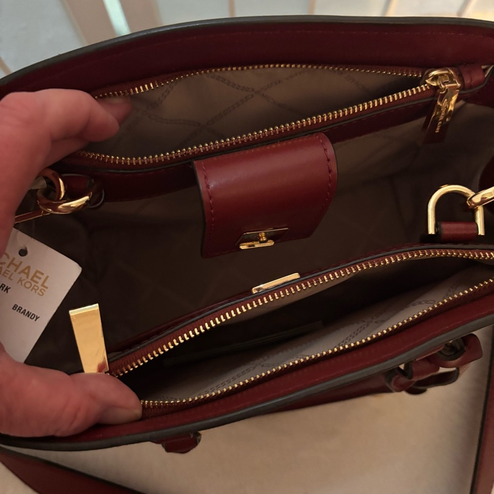 Michael Kors Red and Brown Satchel with Structured Design - Picture 5 of 6